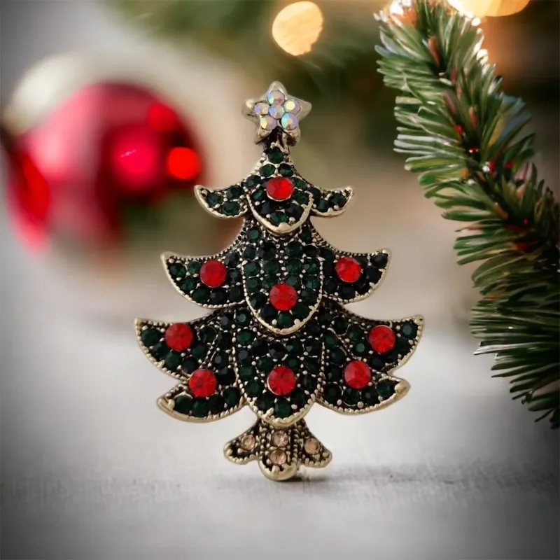 Brosa Bradulet cu globuri rosii Auriu picture - 2