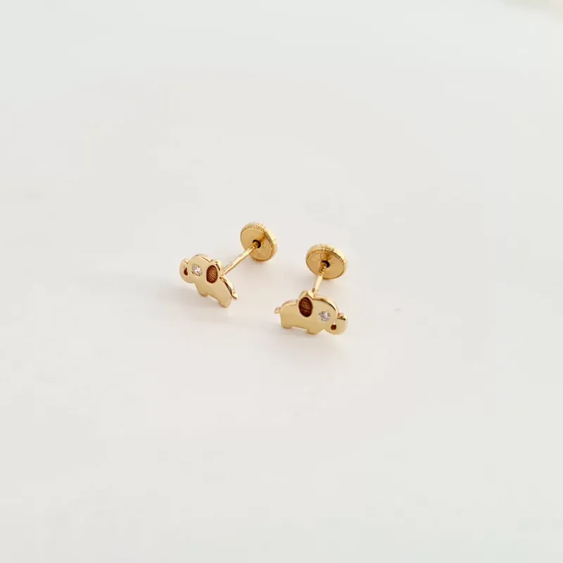 Cercei bebe/fetite cu Diamant naturat - Model elefantei - Aur Galben 14K - Inchizatoare sigura si confortabila cu filet picture - 6