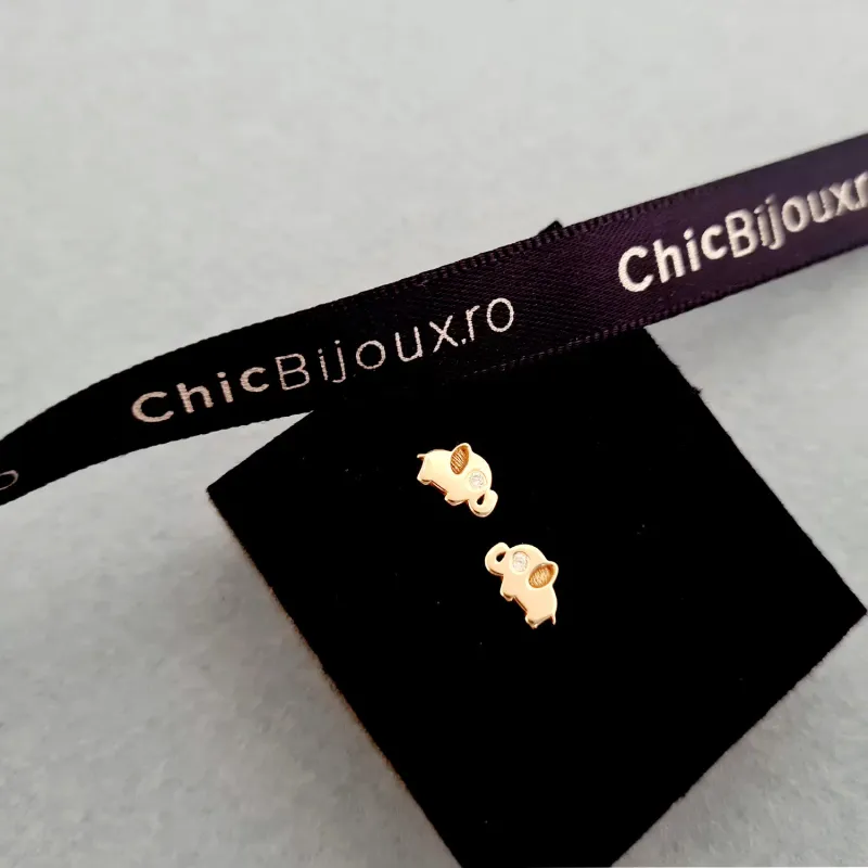 Cercei bebe/fetite cu Diamant naturat - Model elefantei - Aur Galben 14K - Inchizatoare sigura si confortabila cu filet picture - 3