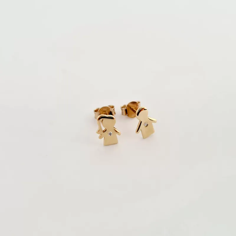 Cercei cu Diamant natural - Model fetita si baiat - Aur Galben 14K picture - 3