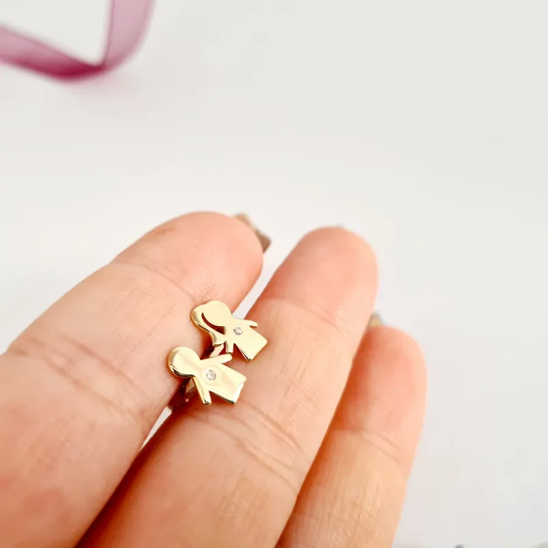 Cercei cu Diamant natural - Model fetita si baiat - Aur Galben 14K picture - 2