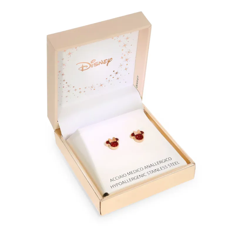Cercei Disney Minnie Mouse - Otel Medical Inoxidabil Rose si Cristale Rosii picture - 7