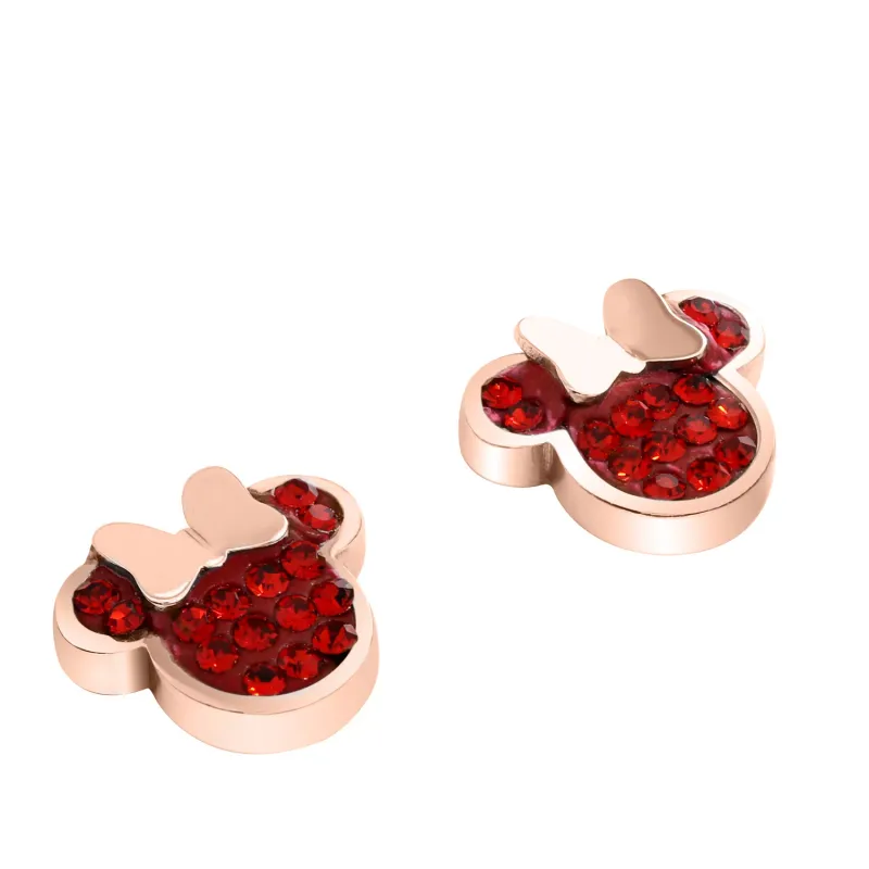 Cercei Disney Minnie Mouse - Otel Medical Inoxidabil Rose si Cristale Rosii picture - 3