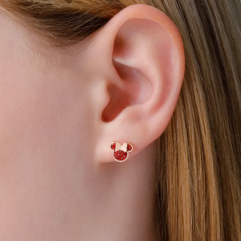 Cercei Disney Minnie Mouse - Otel Medical Inoxidabil Rose si Cristale Rosii picture - 5