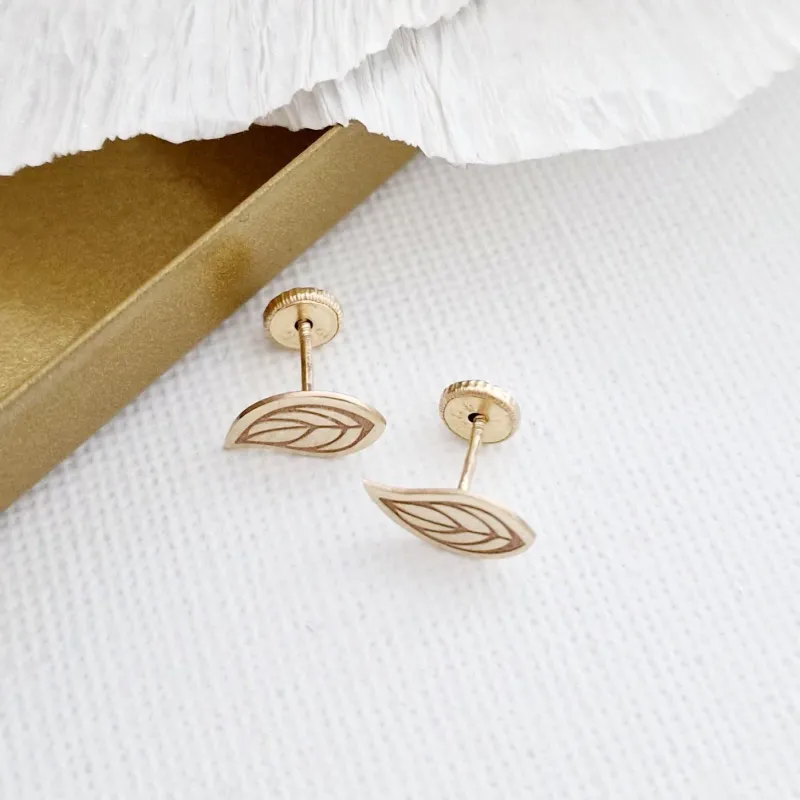 Cercei Frunzulite - Aur Galben 14 K - Inchidere sigura si confortabila cu filet picture - 3