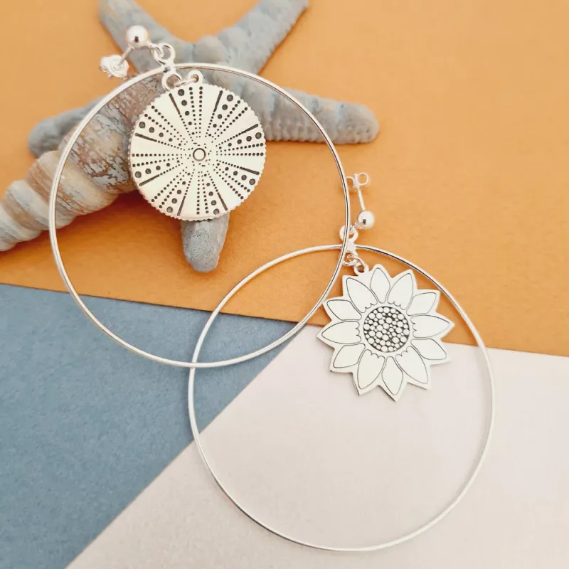 Cercei rotunzi BIG HOOPS cu simboluri decorate - Argint 925 - Inchizatoare surub picture - 3