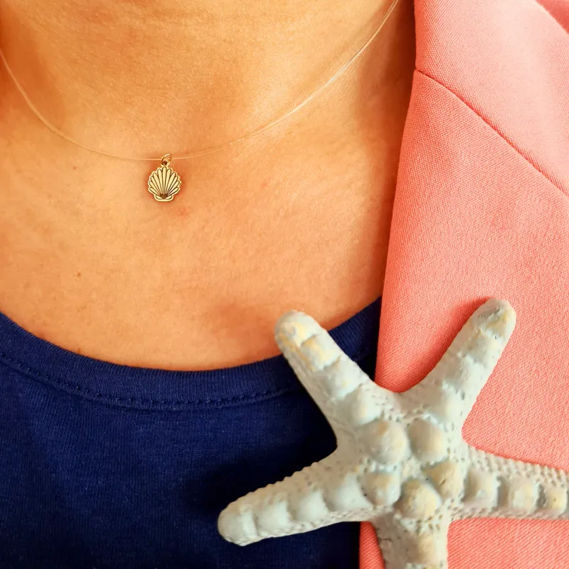 Choker Aur Galben 14K - Pandantiv Scoica - Lant silicon cu inchizatoare carabina picture - 2