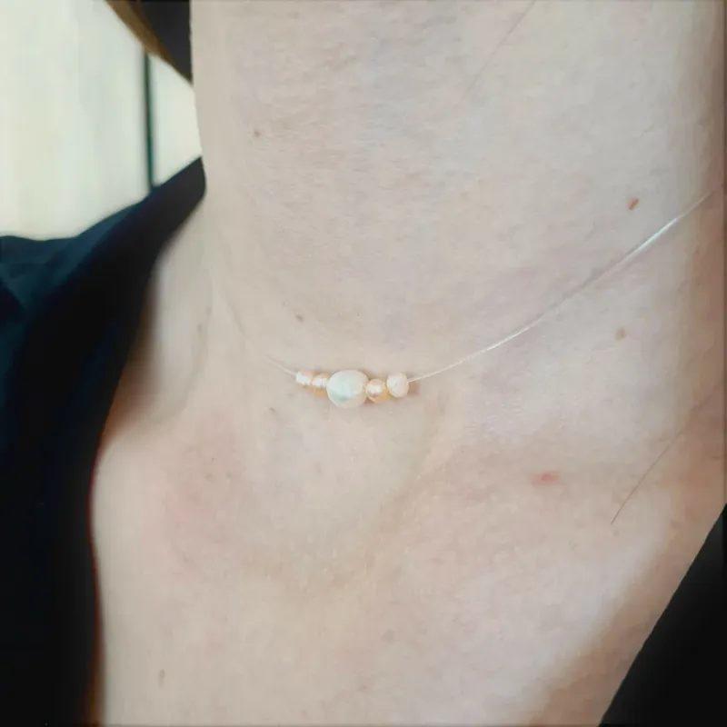 Choker cu perle - Delicatete pura - Lant silicon cu inchizatoare carabina din Argint 925 picture - 6