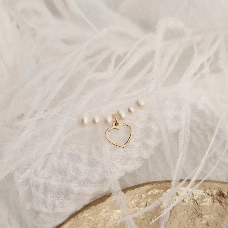 Choker cu perle - Reflectia iubirii - Lant silicon si Inima Aur Galben 14K picture - 3