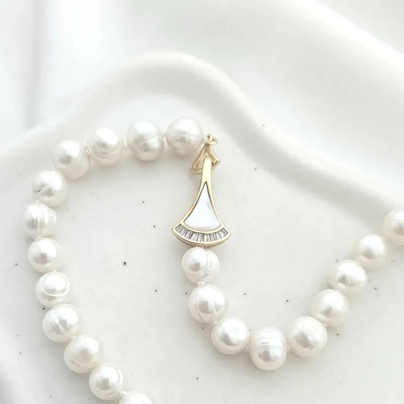 Lantisor cu Perle - model sirag de perle potato albe de apa dulce - Argint 925 placat cu Aur Galben 18K picture - 6