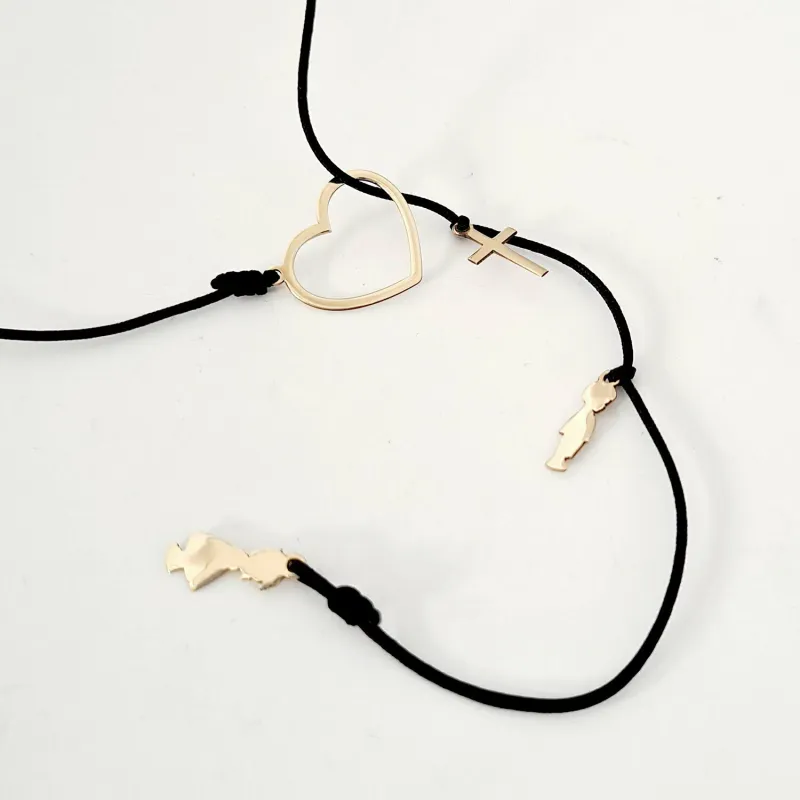 Colier lariat Y - 4 pandantive -  Inima si 3 piese la alegere - Aur Galben 14K - snur negru picture - 7