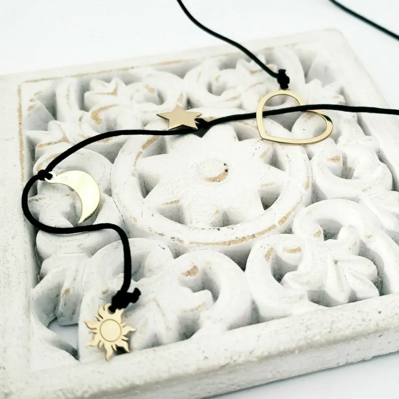 Colier lariat Y - 4 pandantive -  Inima si 3 piese la alegere - Aur Galben 14K - snur negru picture - 8