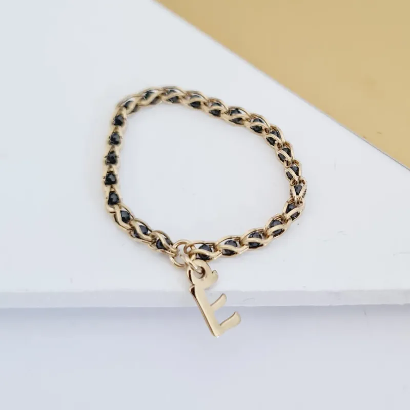 Inel cromatic cu initiala - Model cu lant impletit cu Zirconii - Argint 925 placat cu Aur Galben 18K picture - 3