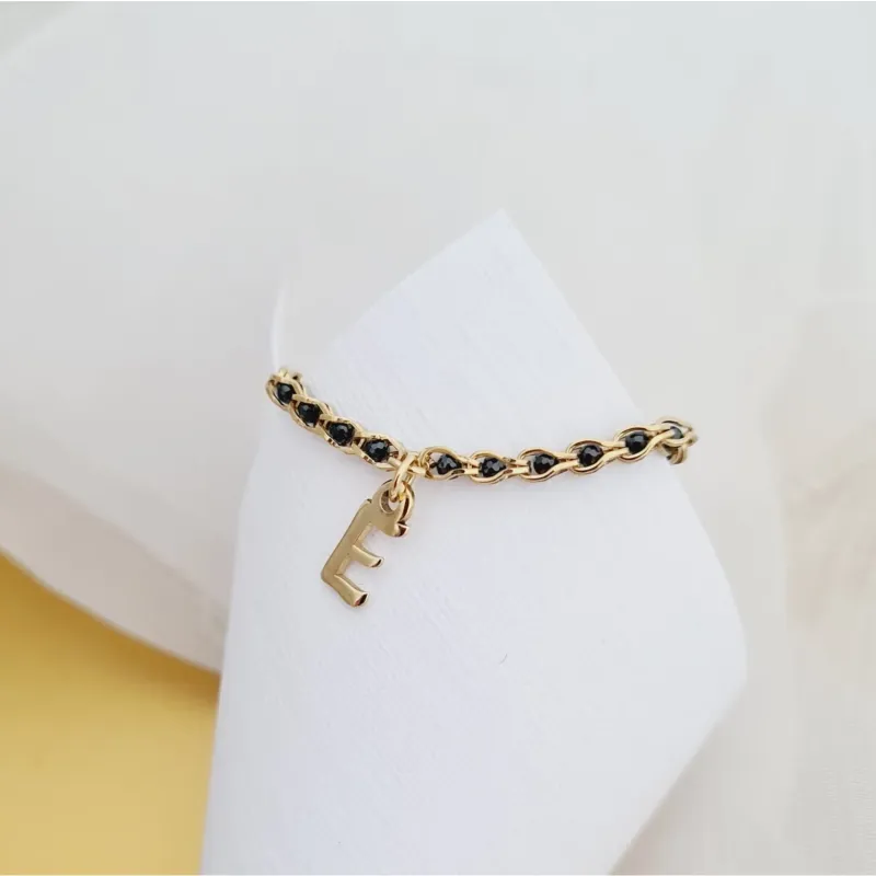 Inel cromatic cu initiala - Model cu lant impletit cu Zirconii - Argint 925 placat cu Aur Galben 18K picture - 2