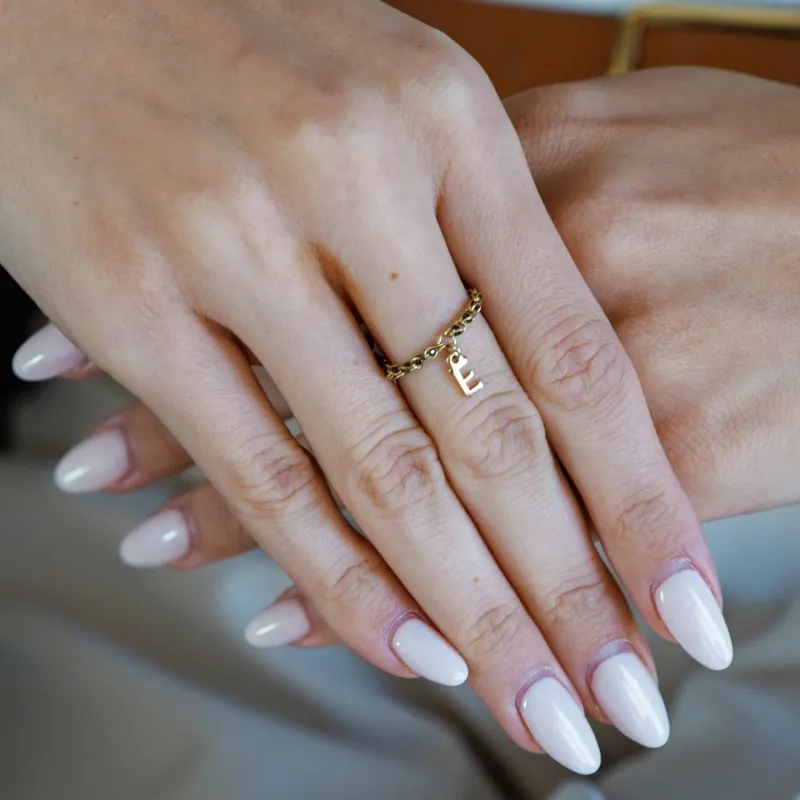 Inel cromatic cu initiala - Model cu lant impletit cu Zirconii - Argint 925 placat cu Aur Galben 18K picture - 5