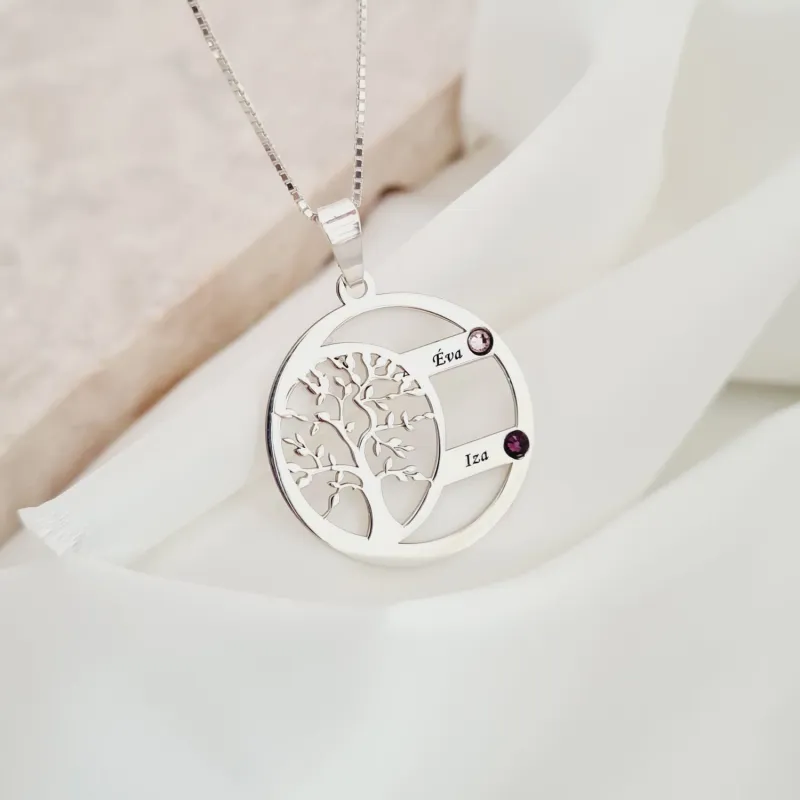 Lantisor Copacul Vietii ARMONIE - Personalizat cu 2 Nume si Cristale Swarovski - Argint 925 picture - 3