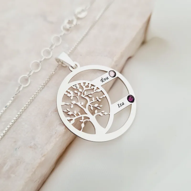 Lantisor Copacul Vietii ARMONIE - Personalizat cu 2 Nume si Cristale Swarovski - Argint 925 picture - 6