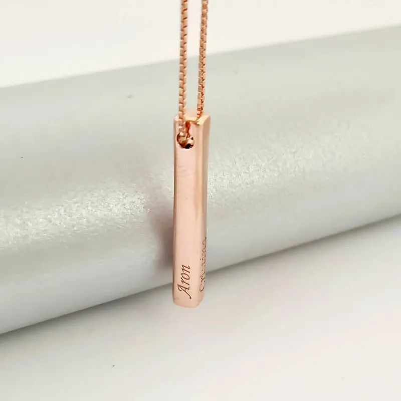 Lantisor cu pandantiv bara plina argint masiv personalizata - Argint 925 placat cu Aur roz 18k picture - 3