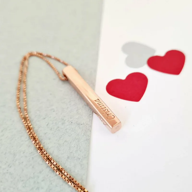 Lantisor cu pandantiv bara plina argint masiv personalizata - Argint 925 placat cu Aur roz 18k picture - 7