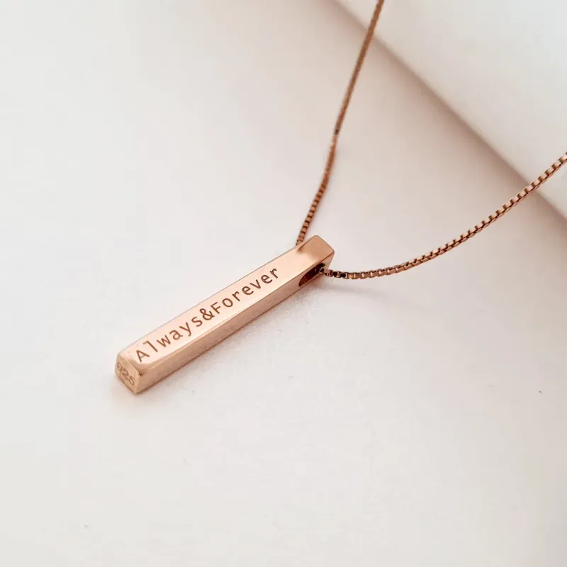 Lantisor cu pandantiv bara plina argint masiv personalizata - Argint 925 placat cu Aur roz 18k picture - 10
