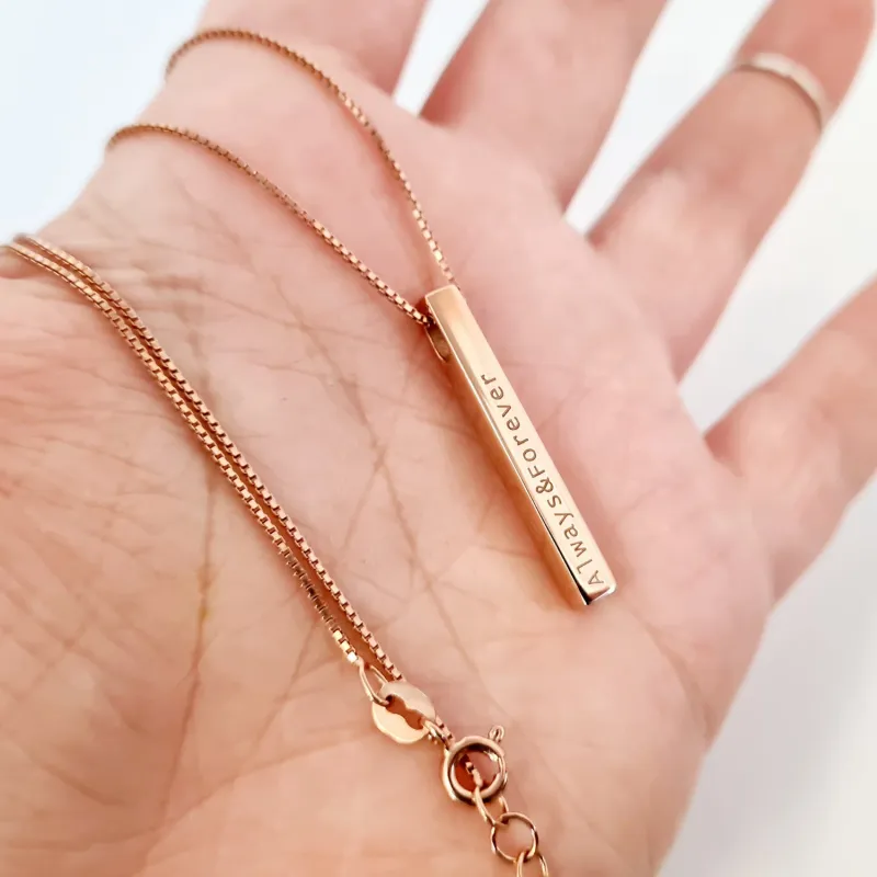 Lantisor cu pandantiv bara plina argint masiv personalizata - Argint 925 placat cu Aur roz 18k picture - 11