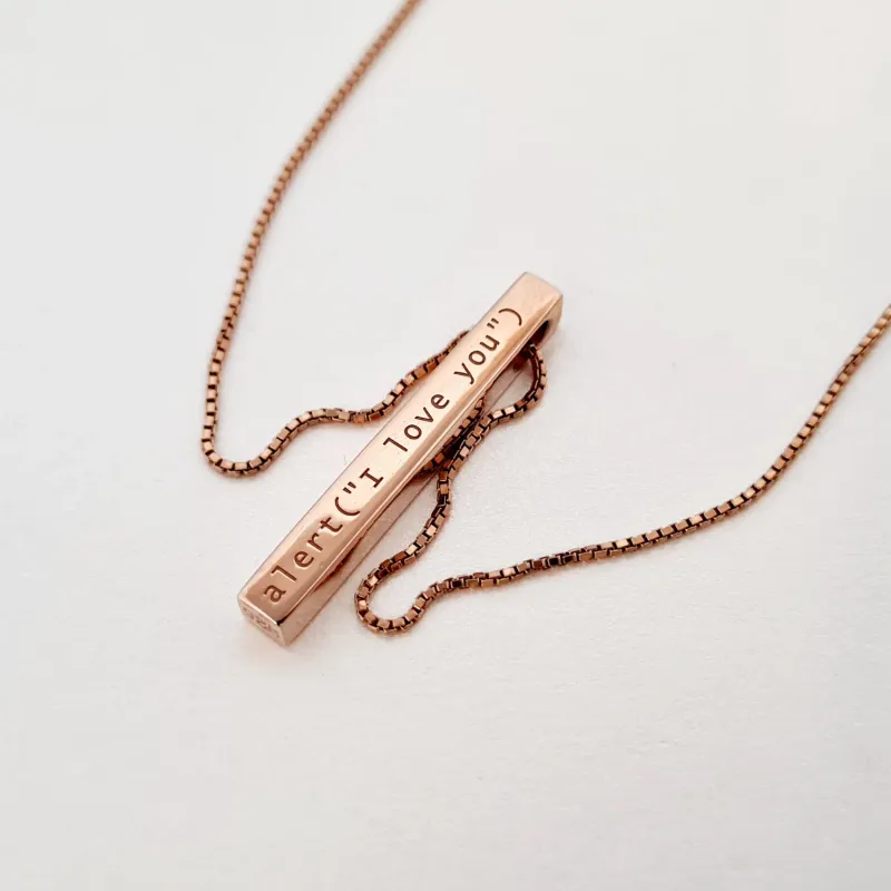 Lantisor cu pandantiv bara plina argint masiv personalizata - Argint 925 placat cu Aur roz 18k picture - 6