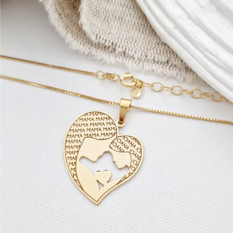 Lantisor Inima - Mama si fiica - Argint 925 placat cu Aur galben 18K picture - 3