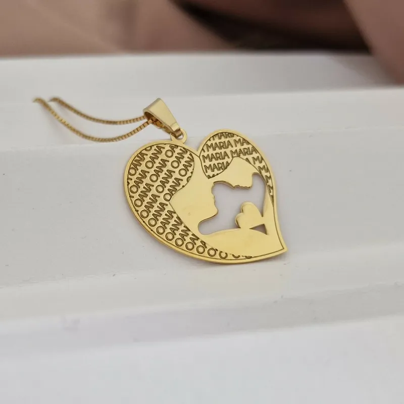 Lantisor Inima - Mama si fiica - Argint 925 placat cu Aur galben 18K picture - 8