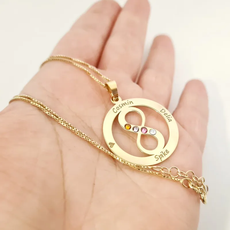 Lantisor Iubire Infinita - 4 nume - Argint 925 placat cu Aur 18K si cristale Swarovski picture - 3