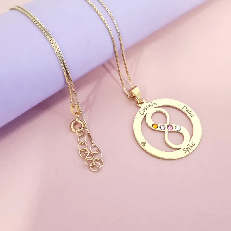 Lantisor Iubire Infinita - 4 nume - Argint 925 placat cu Aur 18K si cristale Swarovski picture - 9