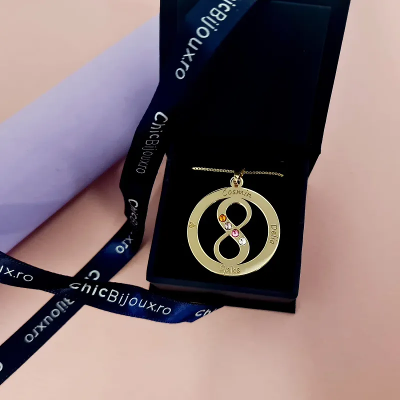 Lantisor Iubire Infinita - 4 nume - Argint 925 placat cu Aur 18K si cristale Swarovski picture - 10