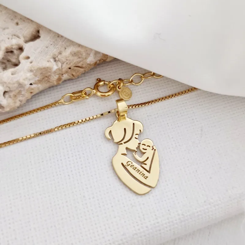 Lantisor Legatura Unica - Pandantiv Mama&Bebe cu nume Argint 925 placat cu Aur Galben 18K picture - 2
