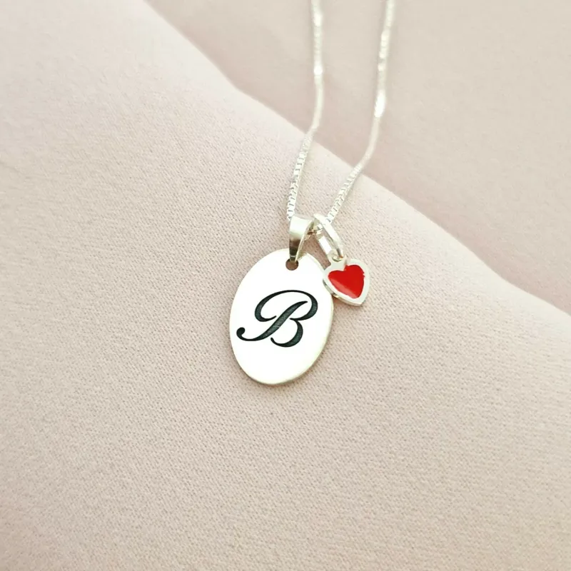 Lantisor Love Initial - Pandantiv oval cu initiala si charm Inima - Argint 925 picture - 3