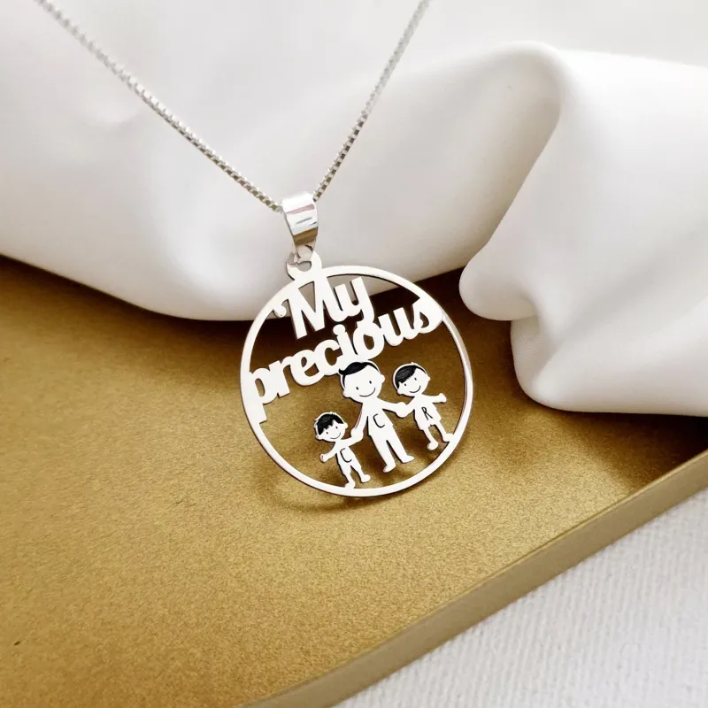Lantisor personalizat - My precious Family - 3 Membri - Argint 925 picture - 3