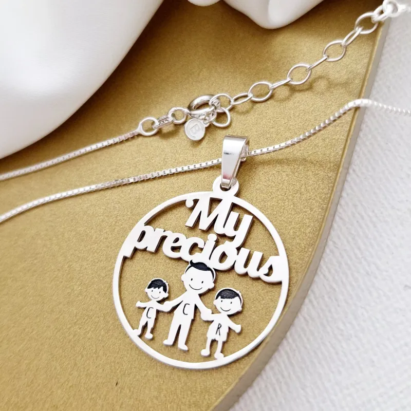 Lantisor personalizat - My precious Family - 3 Membri - Argint 925 picture - 2