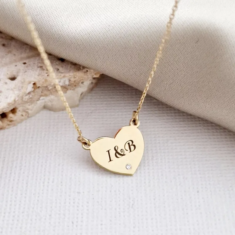 Lantisor personalizat cu Diamant natural - Inima 12 mm - Aur Galben 14K picture - 3