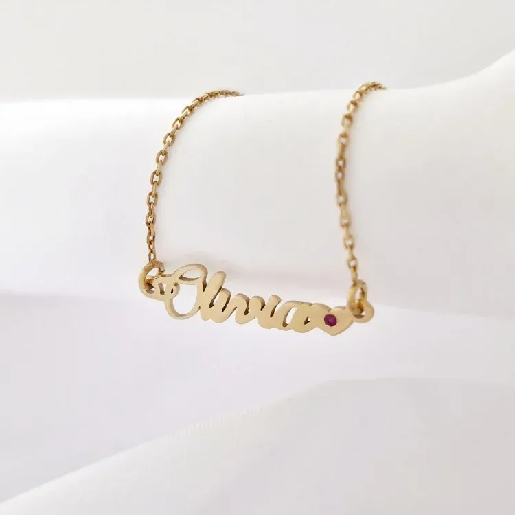 Lantisor personalizat cu Nume si Inima decorata cu rubin - Argint 925 placat cu Aur Galben 18k picture - 7