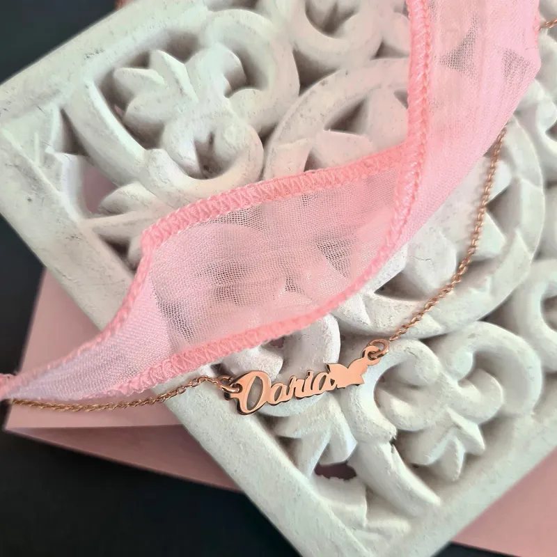 Lantisor personalizat cu nume si simbol fluture - Font elegant - Argint 925  placat cu Aur Roz 18K picture - 3