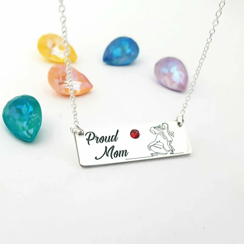 Lantisor personalizat cu pandantiv placuta - Proud mom - Argint 925 - Cristal Swarovski picture - 2