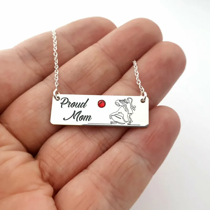 Lantisor personalizat cu pandantiv placuta - Proud mom - Argint 925 - Cristal Swarovski picture - 3