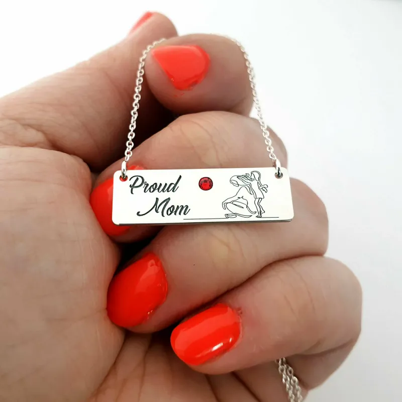 Lantisor personalizat cu pandantiv placuta - Proud mom - Argint 925 - Cristal Swarovski picture - 6