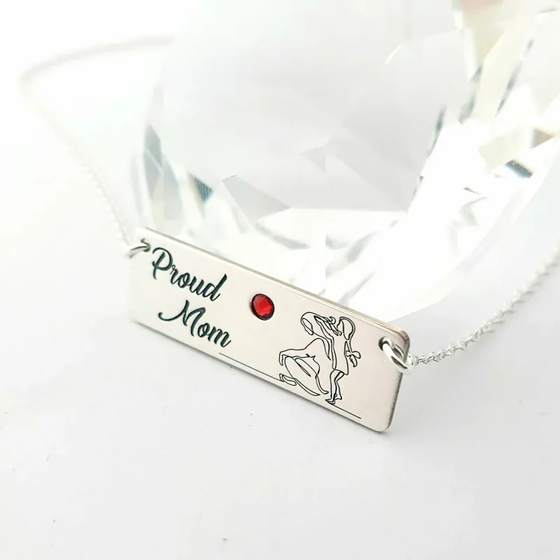 Lantisor personalizat cu pandantiv placuta - Proud mom - Argint 925 - Cristal Swarovski picture - 5
