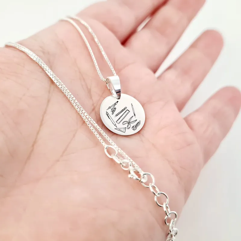 Lantisor personalizat cu simbol materie scoala - Tehnologie - Banut de 15 mm cu lantisor - Argint 925 picture - 5