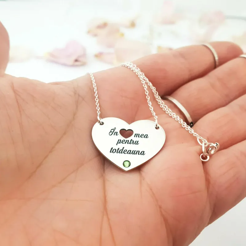 Lantisor personalizat - In inima mea pentru totdeuna - Argint 925 - cristal Swarovski picture - 2