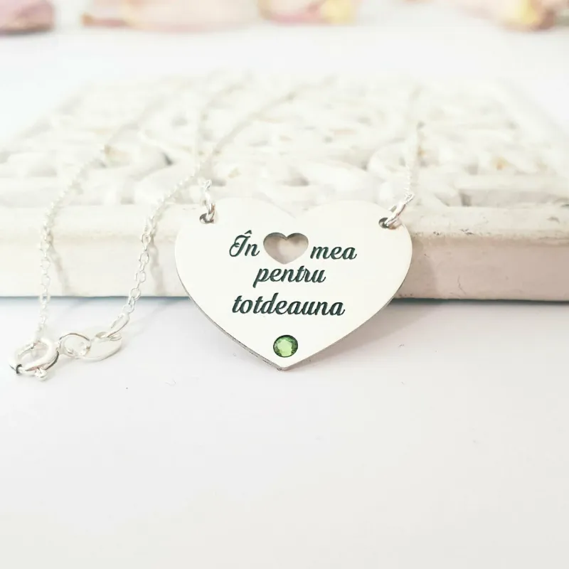 Lantisor personalizat - In inima mea pentru totdeuna - Argint 925 - cristal Swarovski picture - 3