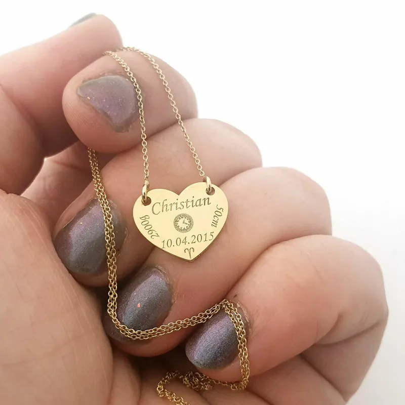 Lantisor personalizat - Inima 15 mm - Botez - Aur Galben 14K picture - 2