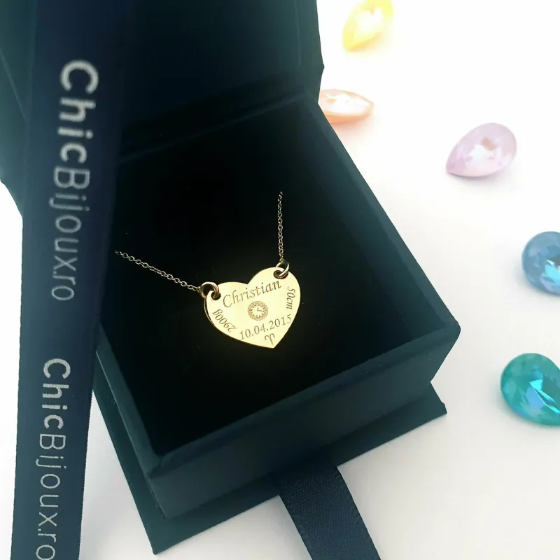 Lantisor personalizat - Inima 15 mm - Botez - Aur Galben 14K picture - 3