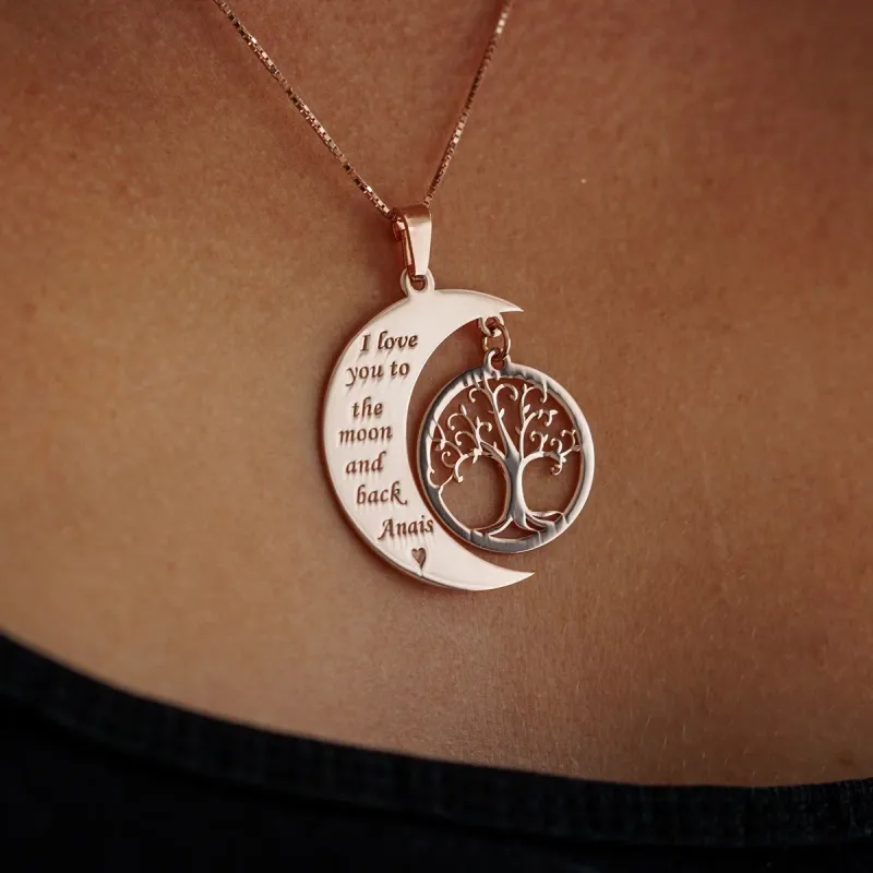 Lantisor personalizat - Luna si copacul vietii - Argint 925 placat cu Aur roz 18k picture - 3