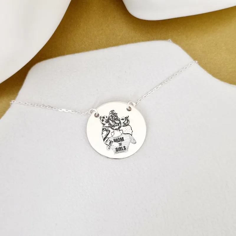 Lantisor personalizat - Mom of Girls - Pandantiv banut 22 mm - Argint 925 picture - 3