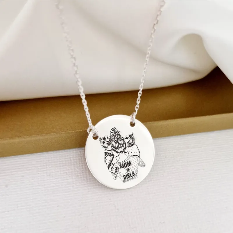 Lantisor personalizat - Mom of Girls - Pandantiv banut 22 mm - Argint 925 picture - 2